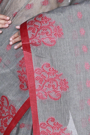 Grey Pure Cotton Botgach Tant Saree (544)